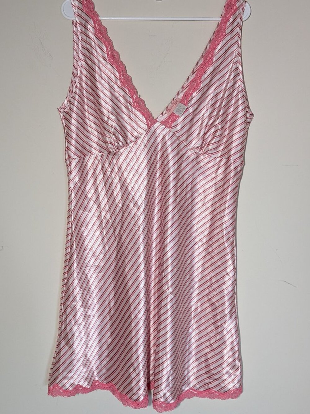 Bed of Roses Coquette Satin Striped Lace Trim Nightie Sz XL Pink White